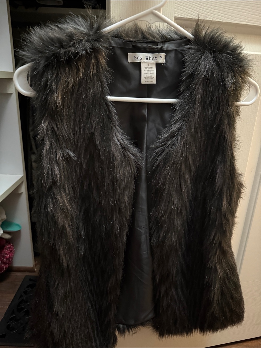 Say What? Women's Faux Fur Vest in Dark Black